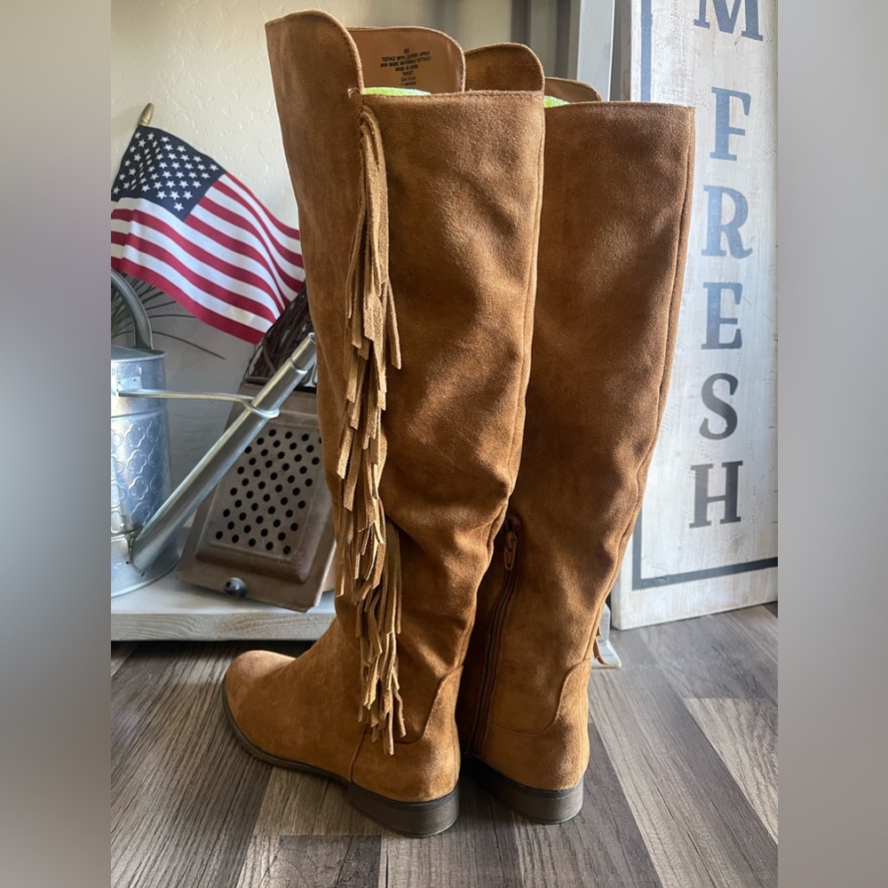 Fringe knee high boots